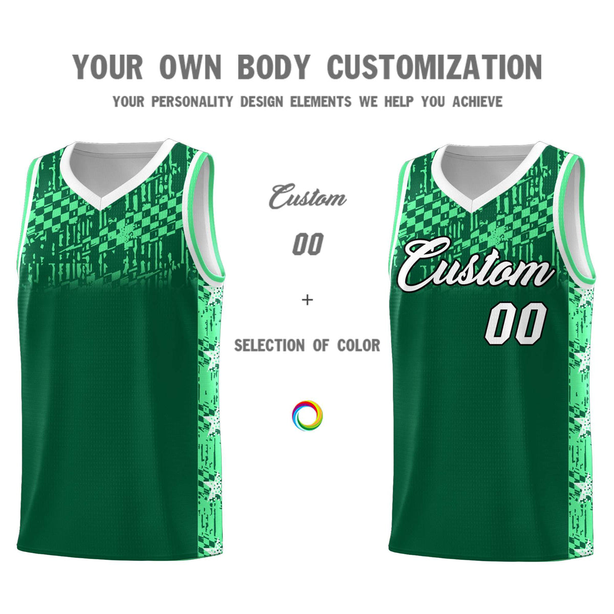 Custom Kelly Green Mosaic Stars Pattern Sports Uniform Basketball Jersey|KXKSHOP