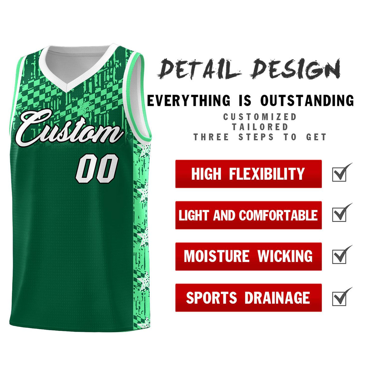 Custom Kelly Green Mosaic Stars Pattern Sports Uniform Basketball Jersey|KXKSHOP