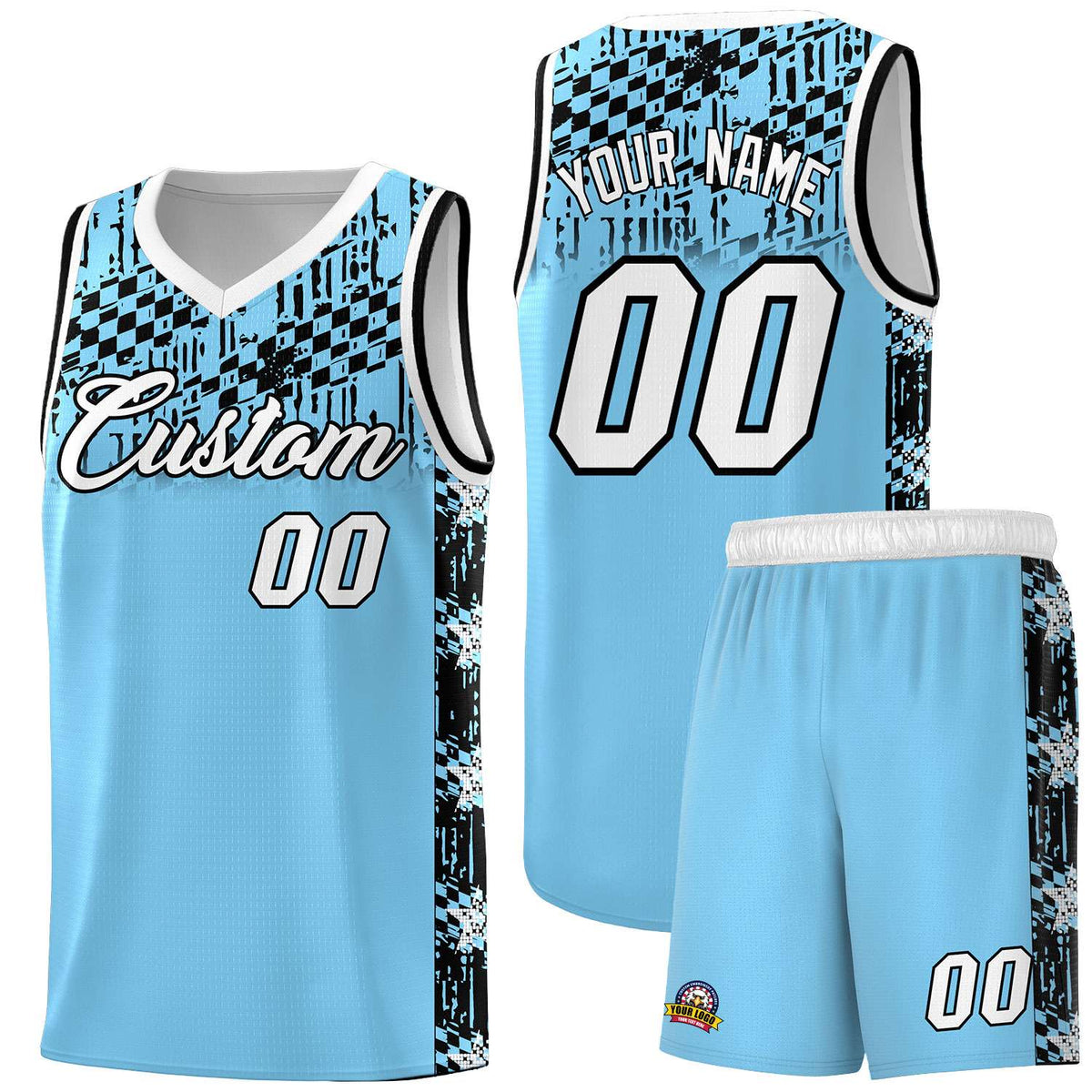 Custom Light Blue Mosaic Stars Pattern Sports Uniform Basketball Jersey|KXKSHOP
