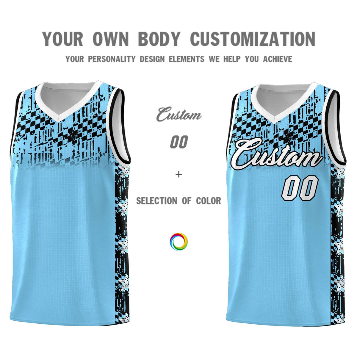 Custom Light Blue Mosaic Stars Pattern Sports Uniform Basketball Jersey|KXKSHOP