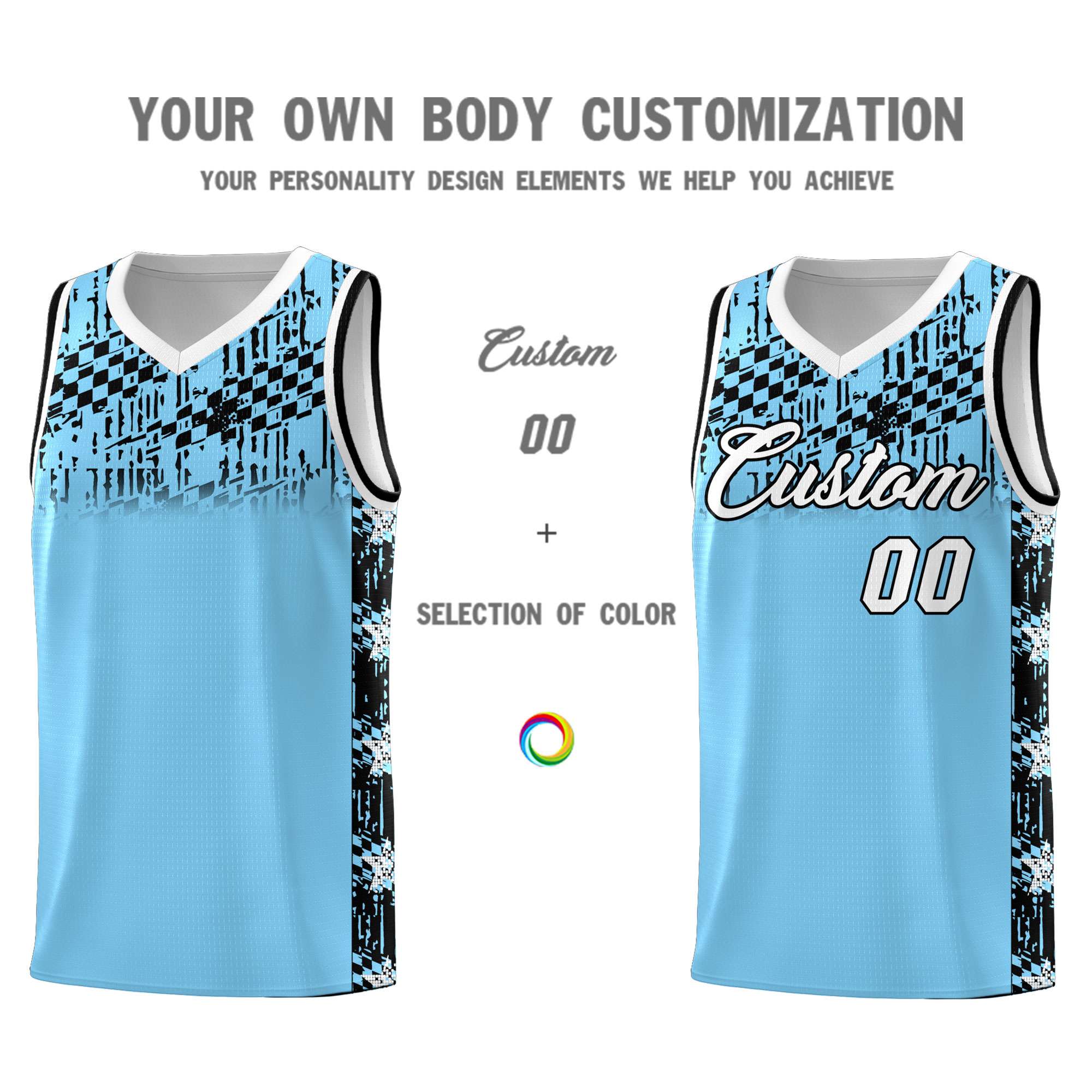 Custom Light Blue Mosaic Stars Pattern Sports Uniform Basketball Jersey|KXKSHOP