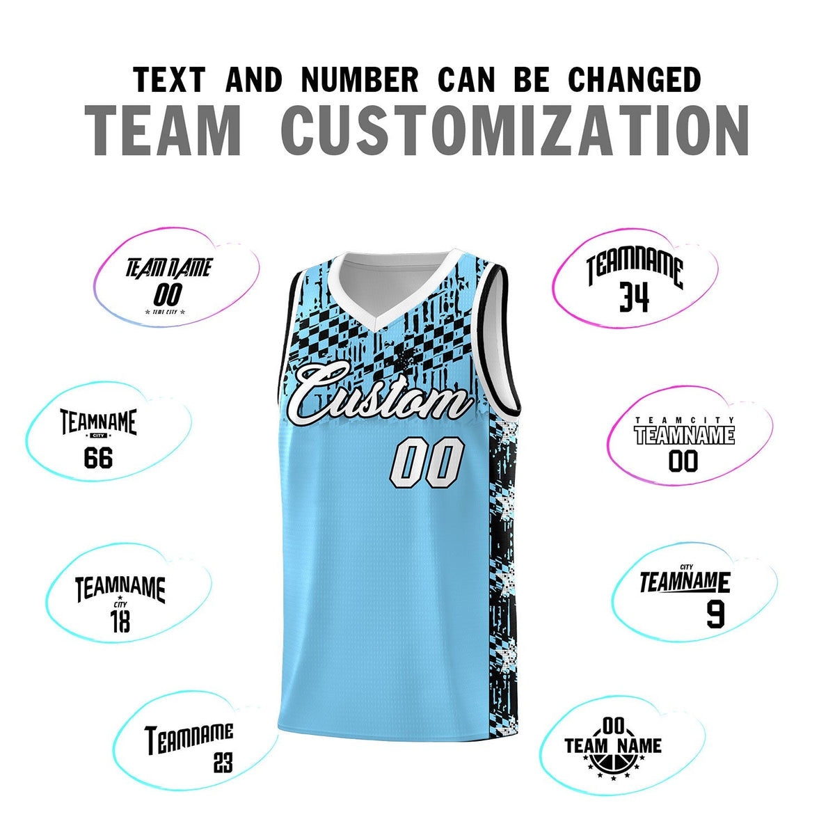Custom Light Blue Mosaic Stars Pattern Sports Uniform Basketball Jersey|KXKSHOP