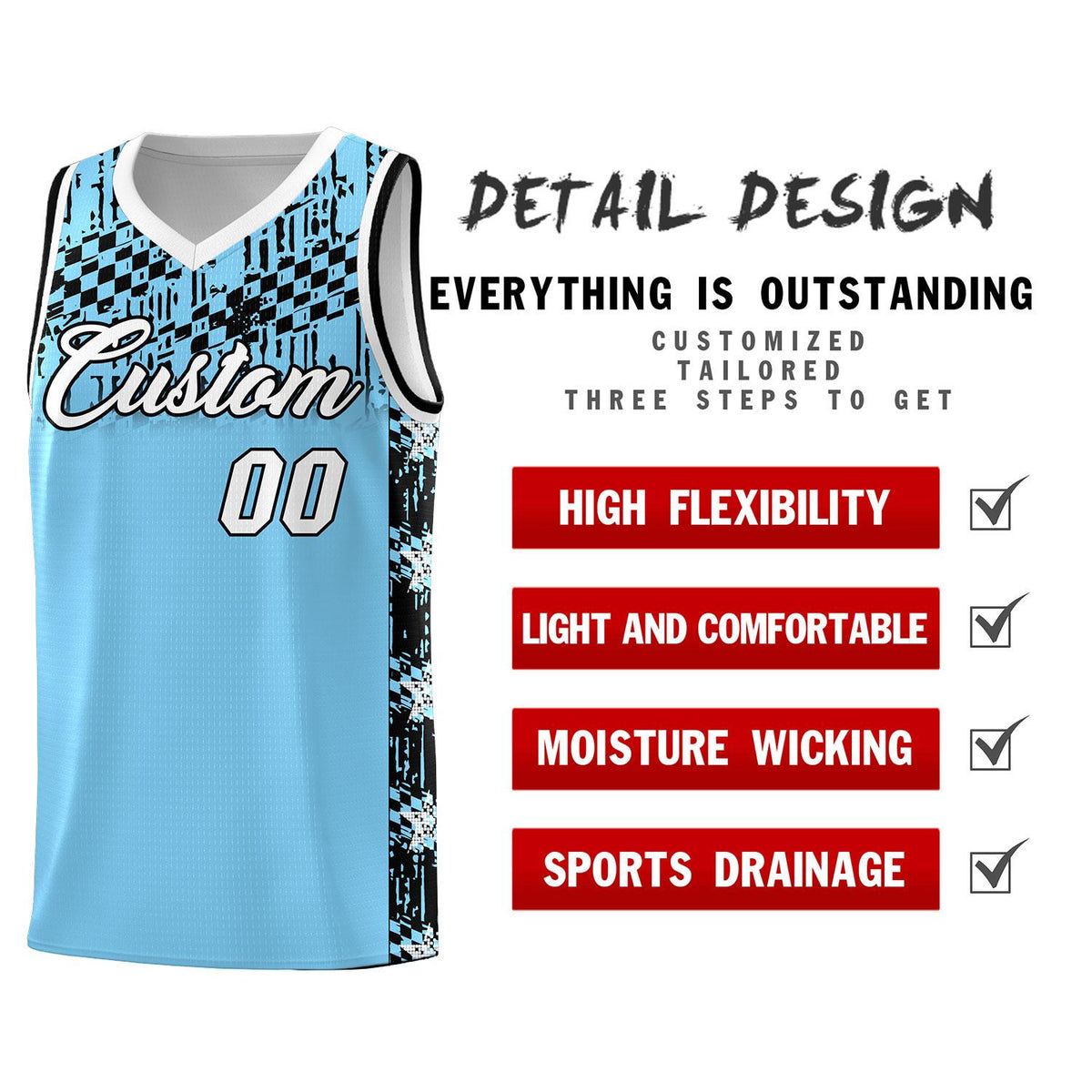 Custom Light Blue Mosaic Stars Pattern Sports Uniform Basketball Jersey|KXKSHOP