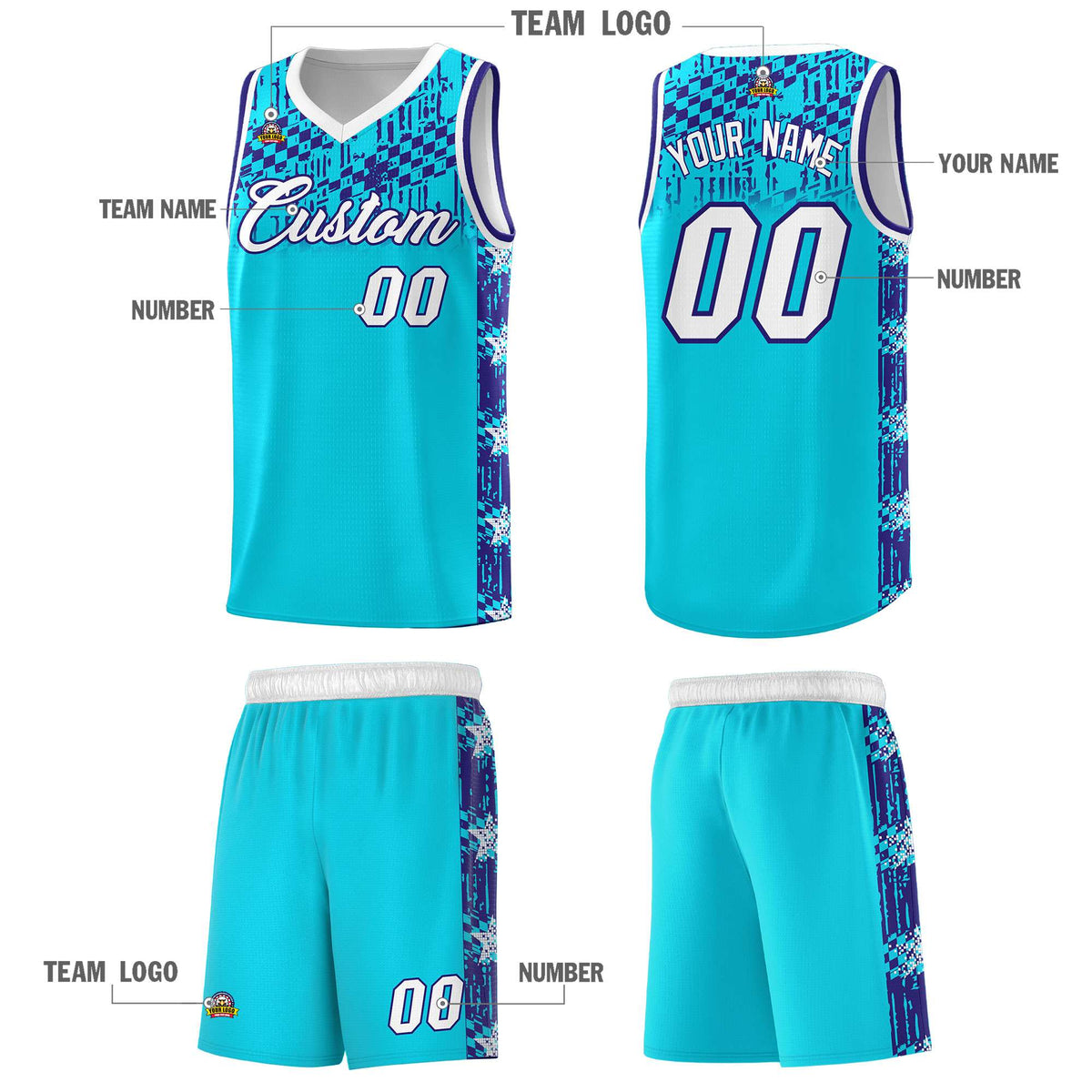 Custom Sky Blue Mosaic Stars Pattern Sports Uniform Basketball Jersey|KXKSHOP
