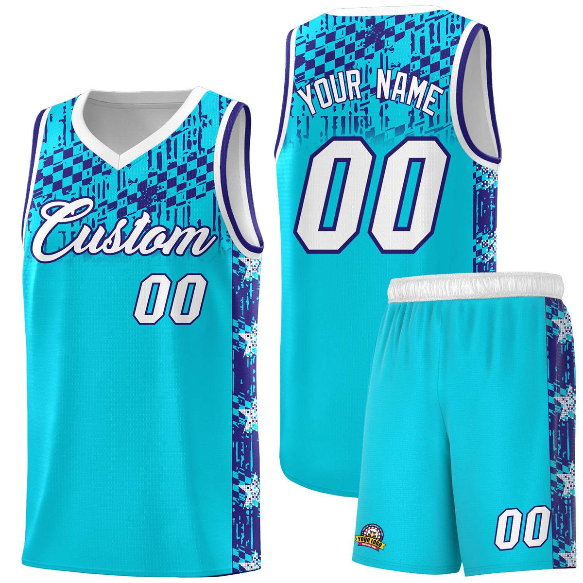 Custom Sky Blue Mosaic Stars Pattern Sports Uniform Basketball Jersey|KXKSHOP