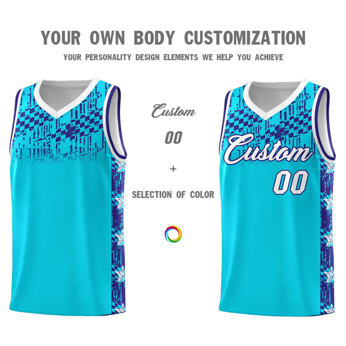 Custom Sky Blue Mosaic Stars Pattern Sports Uniform Basketball Jersey|KXKSHOP