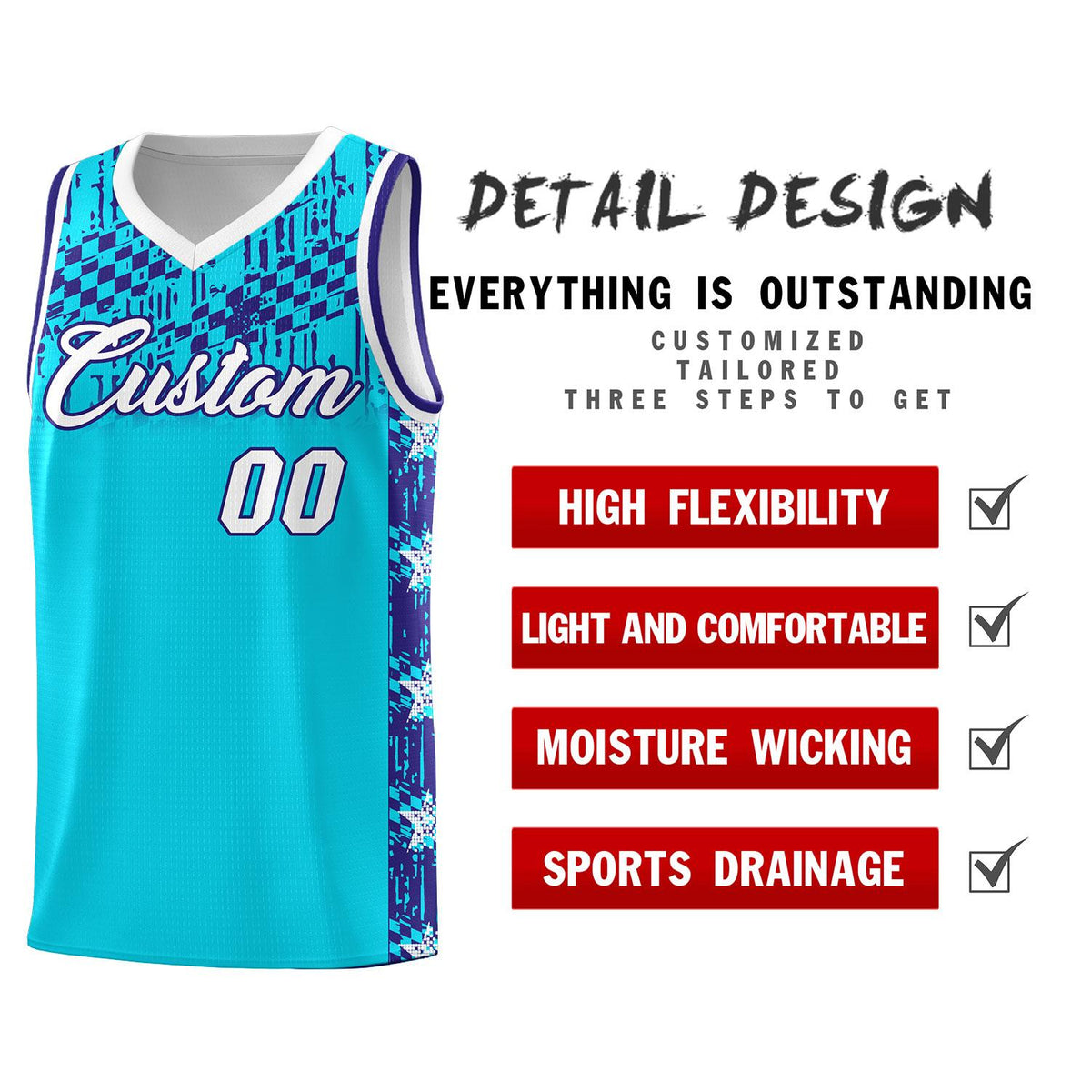 Custom Sky Blue Mosaic Stars Pattern Sports Uniform Basketball Jersey|KXKSHOP