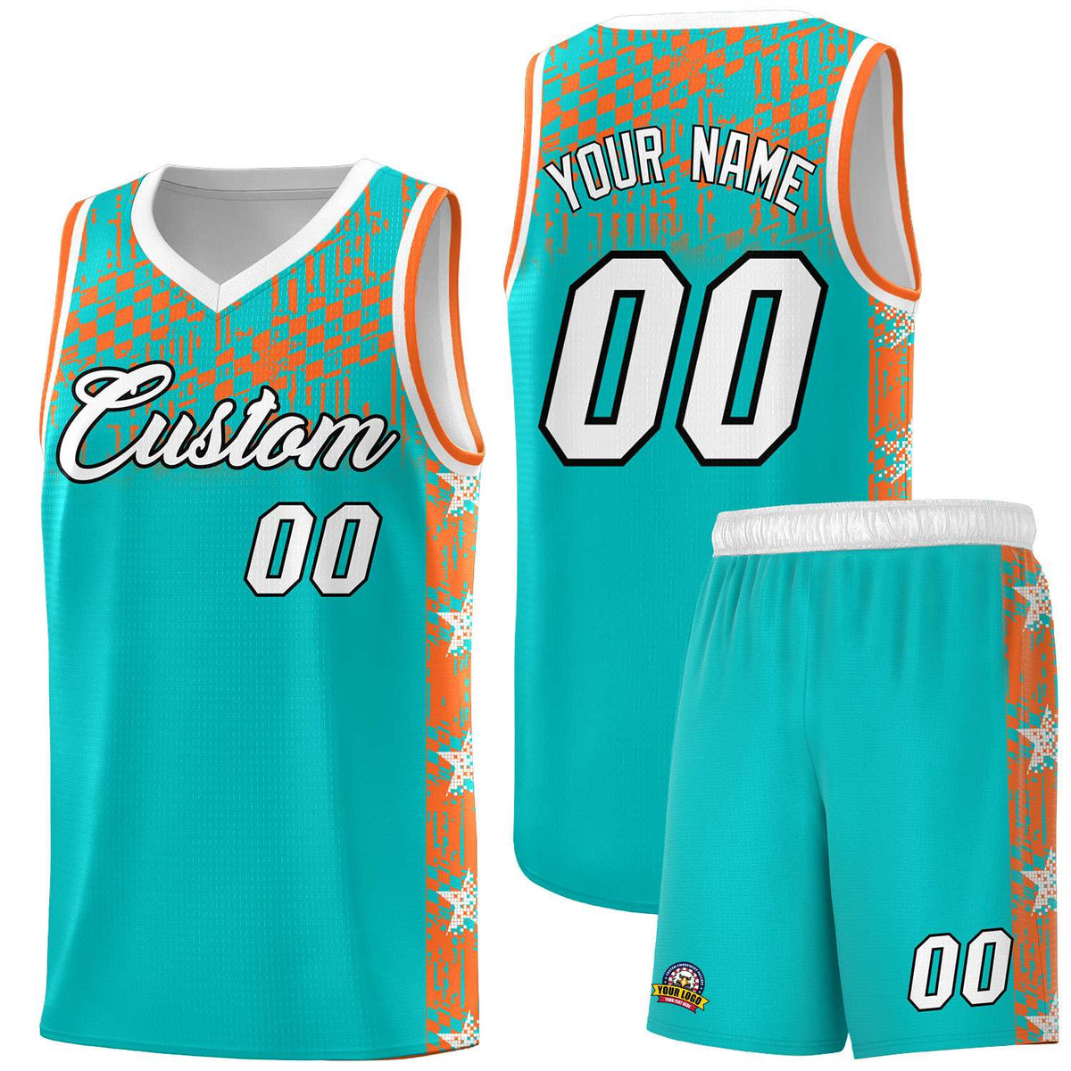 Custom Aqua Mosaic Stars Pattern Sports Uniform Basketball Jersey|KXKSHOP