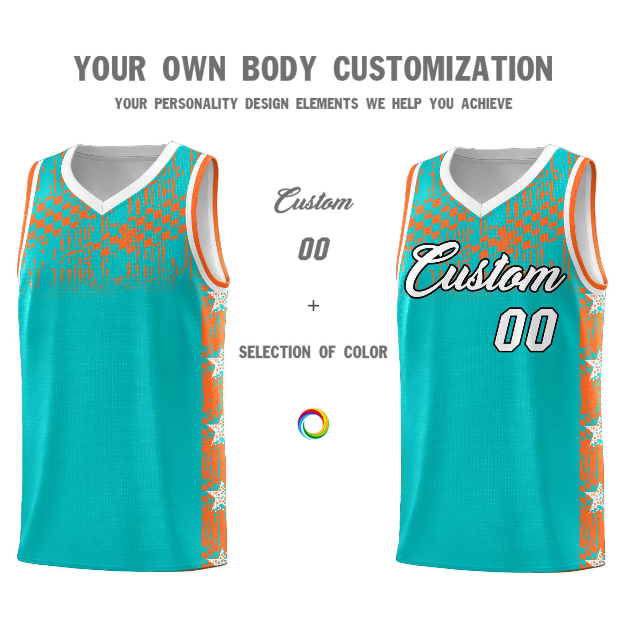 Custom Aqua Mosaic Stars Pattern Sports Uniform Basketball Jersey|KXKSHOP