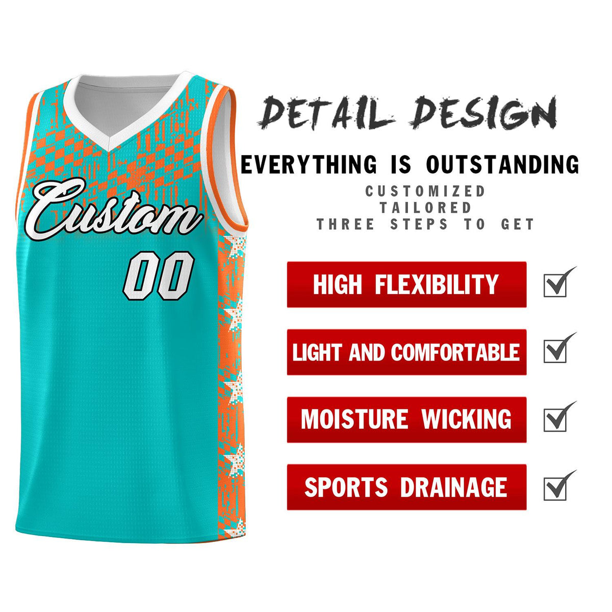 Custom Aqua Mosaic Stars Pattern Sports Uniform Basketball Jersey|KXKSHOP