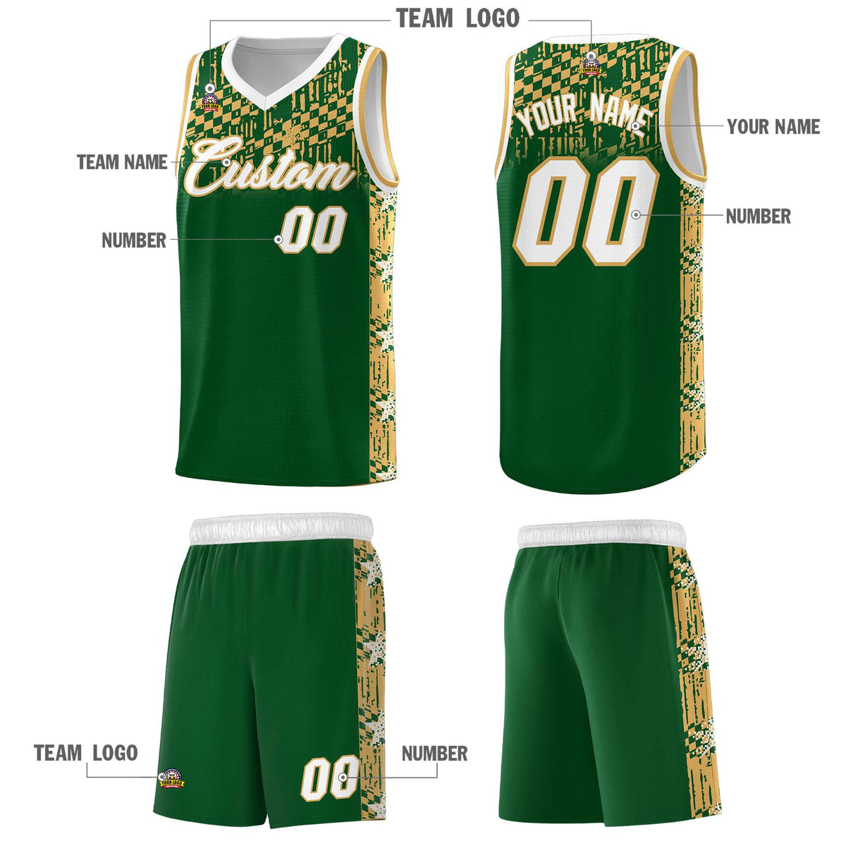 Custom Green Mosaic Stars Pattern Sports Uniform Basketball Jersey|KXKSHOP