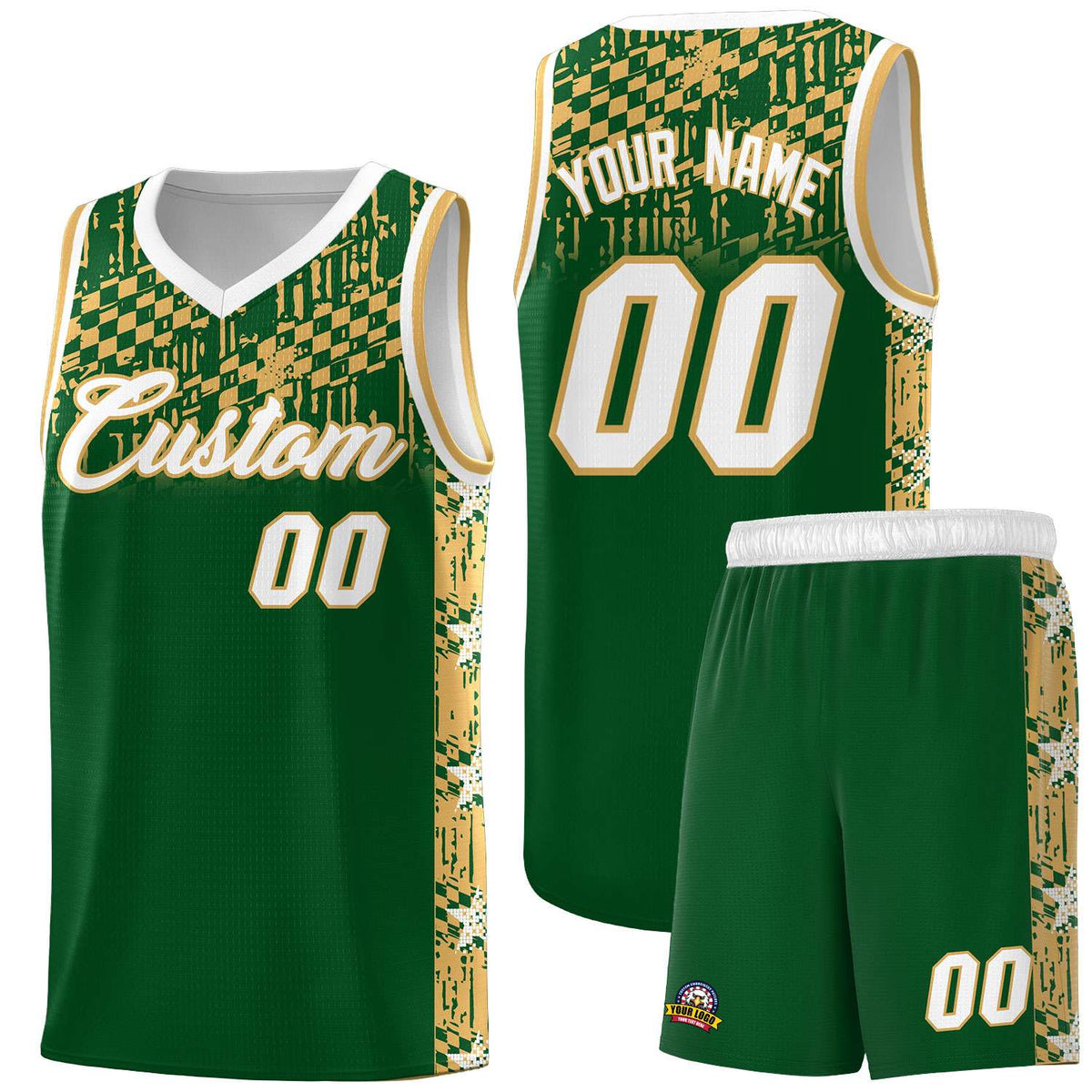 Custom Green Mosaic Stars Pattern Sports Uniform Basketball Jersey|KXKSHOP