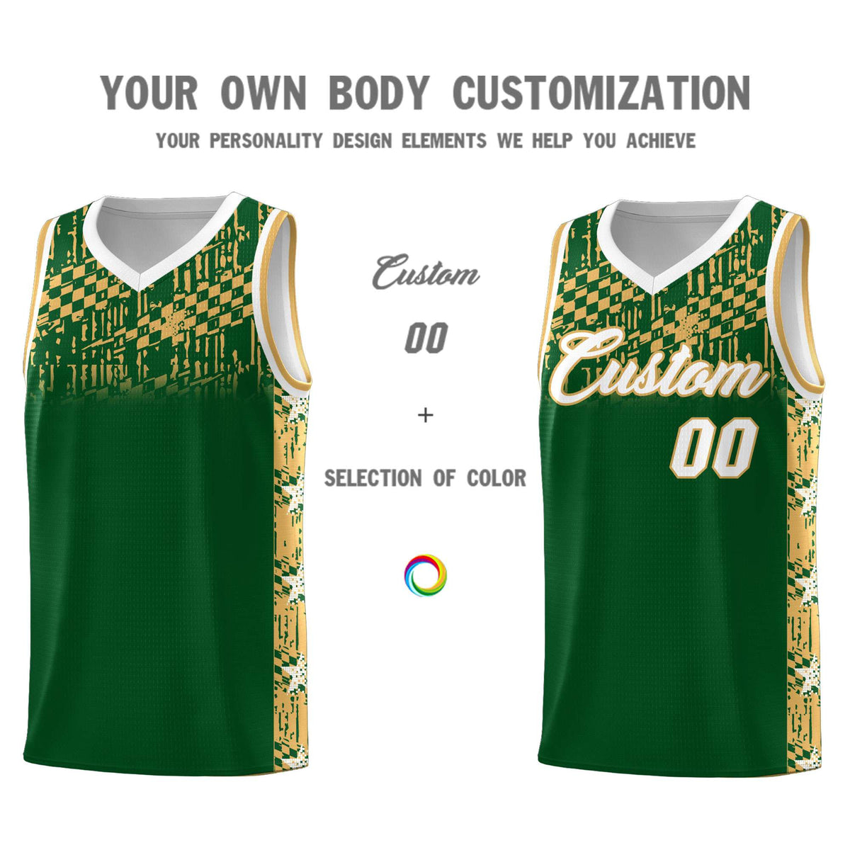 Custom Green Mosaic Stars Pattern Sports Uniform Basketball Jersey|KXKSHOP