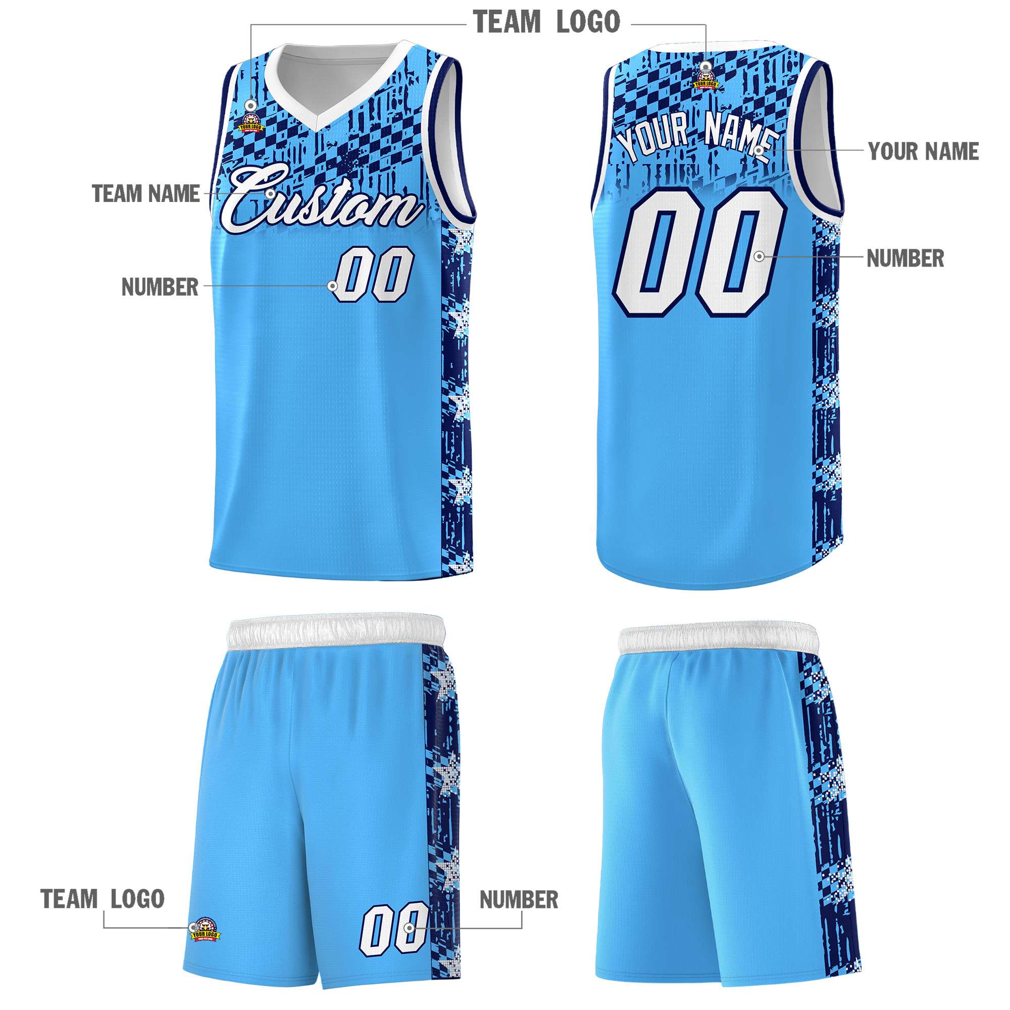 Custom Powder Blue Mosaic Stars Pattern Sports Uniform Basketball Jersey|KXKSHOP
