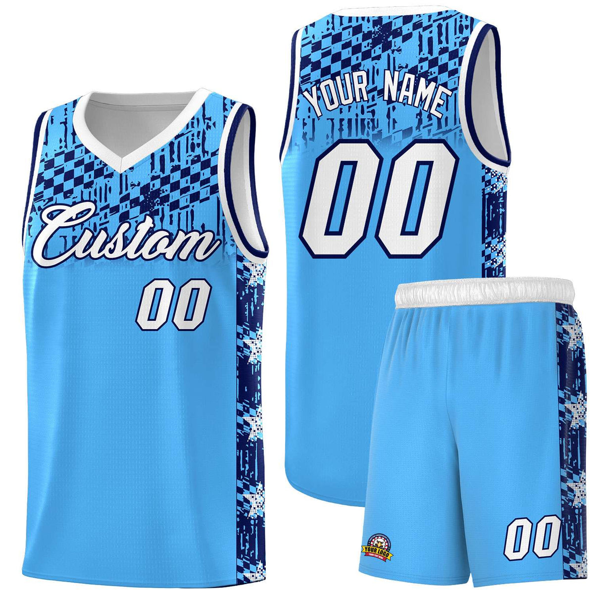 Custom Powder Blue Mosaic Stars Pattern Sports Uniform Basketball Jersey|KXKSHOP