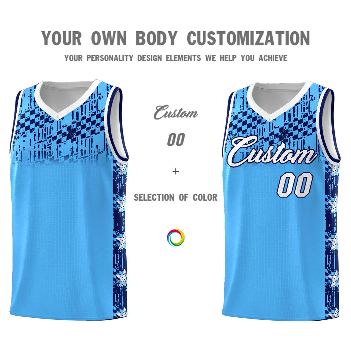 Custom Powder Blue Mosaic Stars Pattern Sports Uniform Basketball Jersey|KXKSHOP