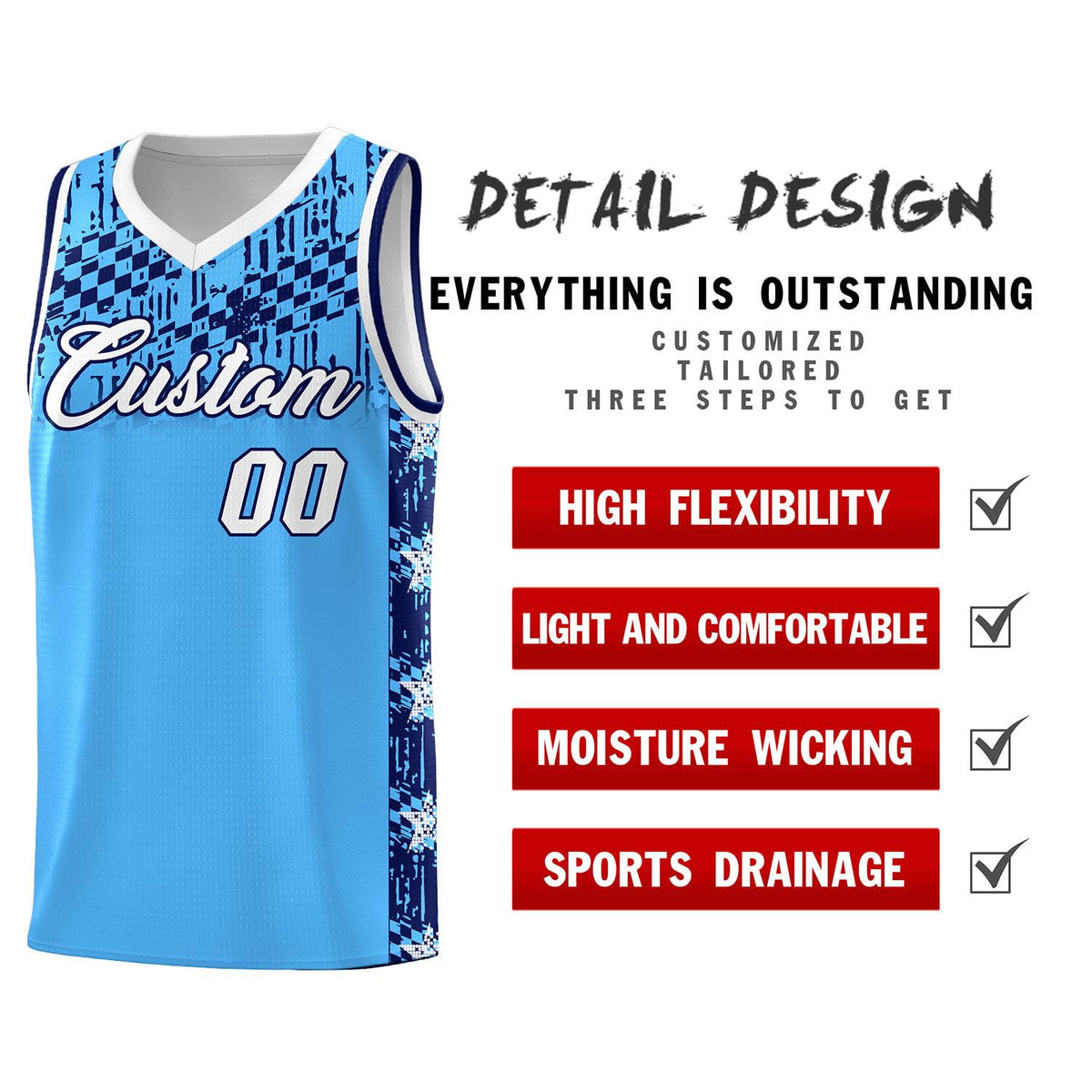 Custom Powder Blue Mosaic Stars Pattern Sports Uniform Basketball Jersey|KXKSHOP