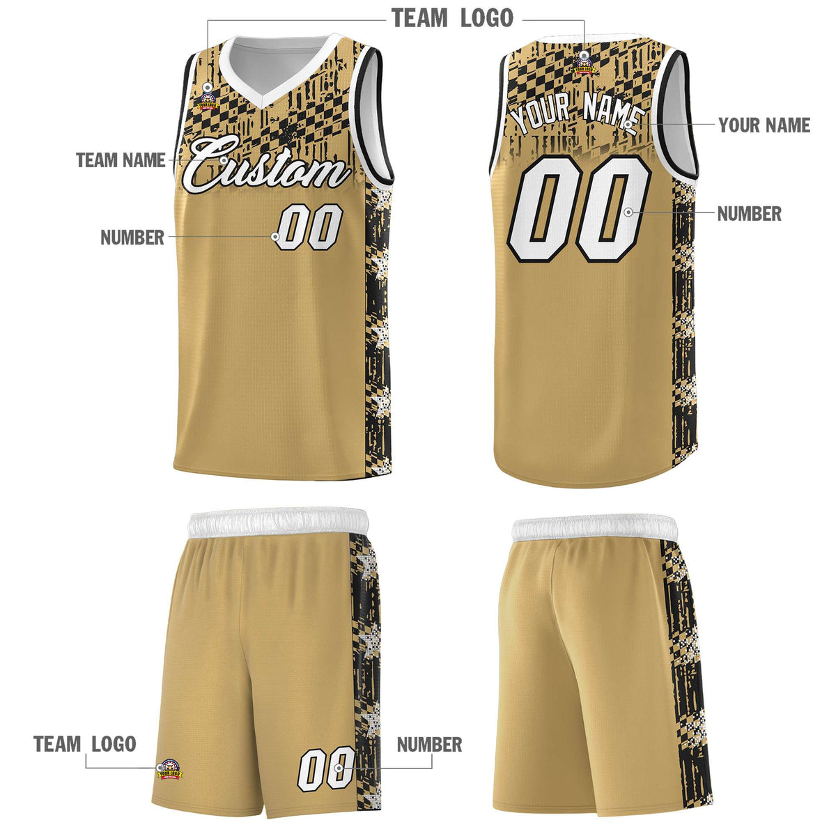 Custom Old Gold Mosaic Stars Pattern Sports Uniform Basketball Jersey|KXKSHOP