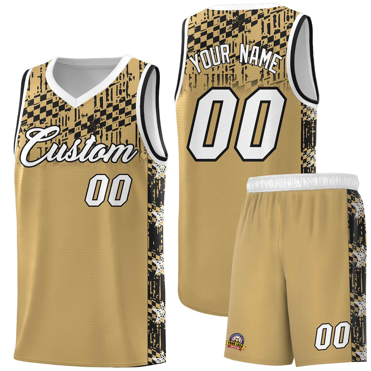 Custom Old Gold Mosaic Stars Pattern Sports Uniform Basketball Jersey|KXKSHOP