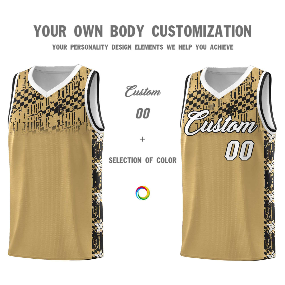 Custom Old Gold Mosaic Stars Pattern Sports Uniform Basketball Jersey|KXKSHOP