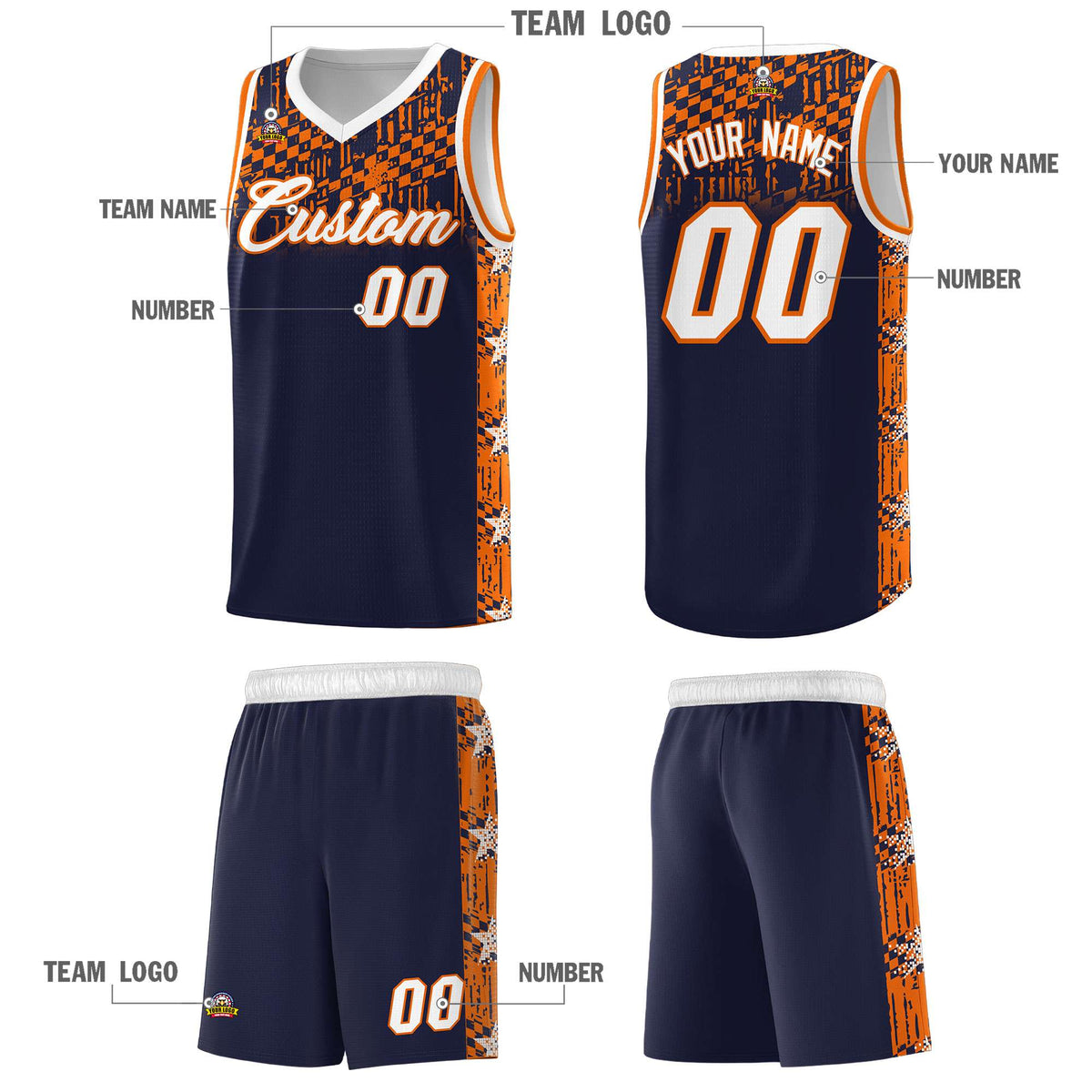 Custom Navy Mosaic Stars Pattern Sports Uniform Basketball Jersey|KXKSHOP
