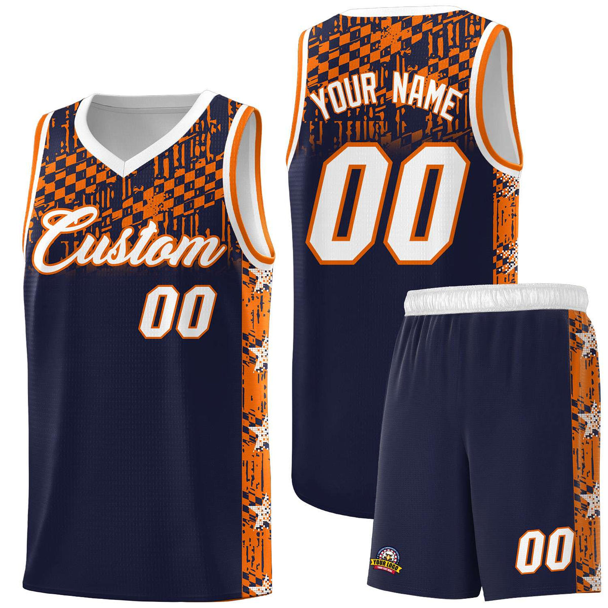 Custom Navy Mosaic Stars Pattern Sports Uniform Basketball Jersey|KXKSHOP