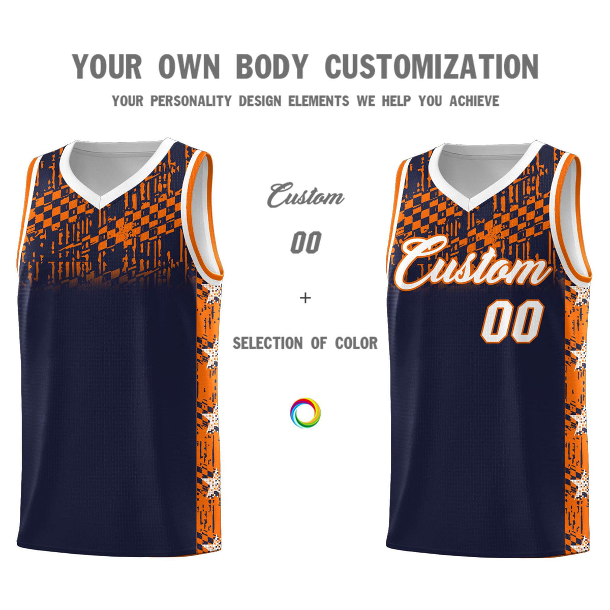 Custom Navy Mosaic Stars Pattern Sports Uniform Basketball Jersey|KXKSHOP