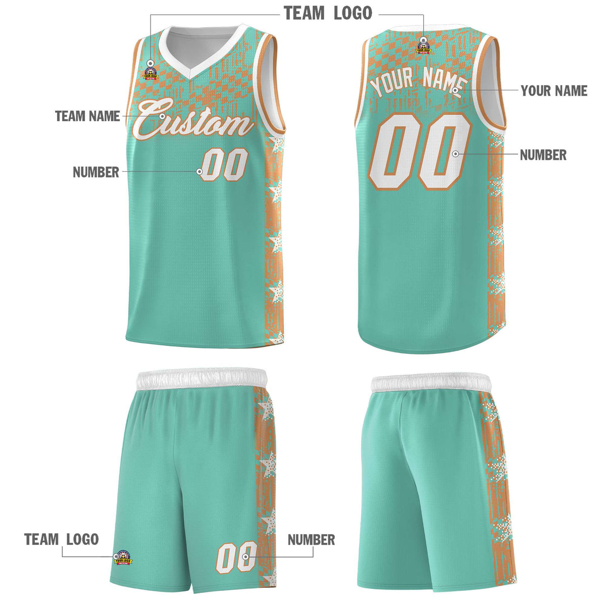 Custom Bright Green Mosaic Stars Pattern Sports Uniform Basketball Jersey|KXKSHOP