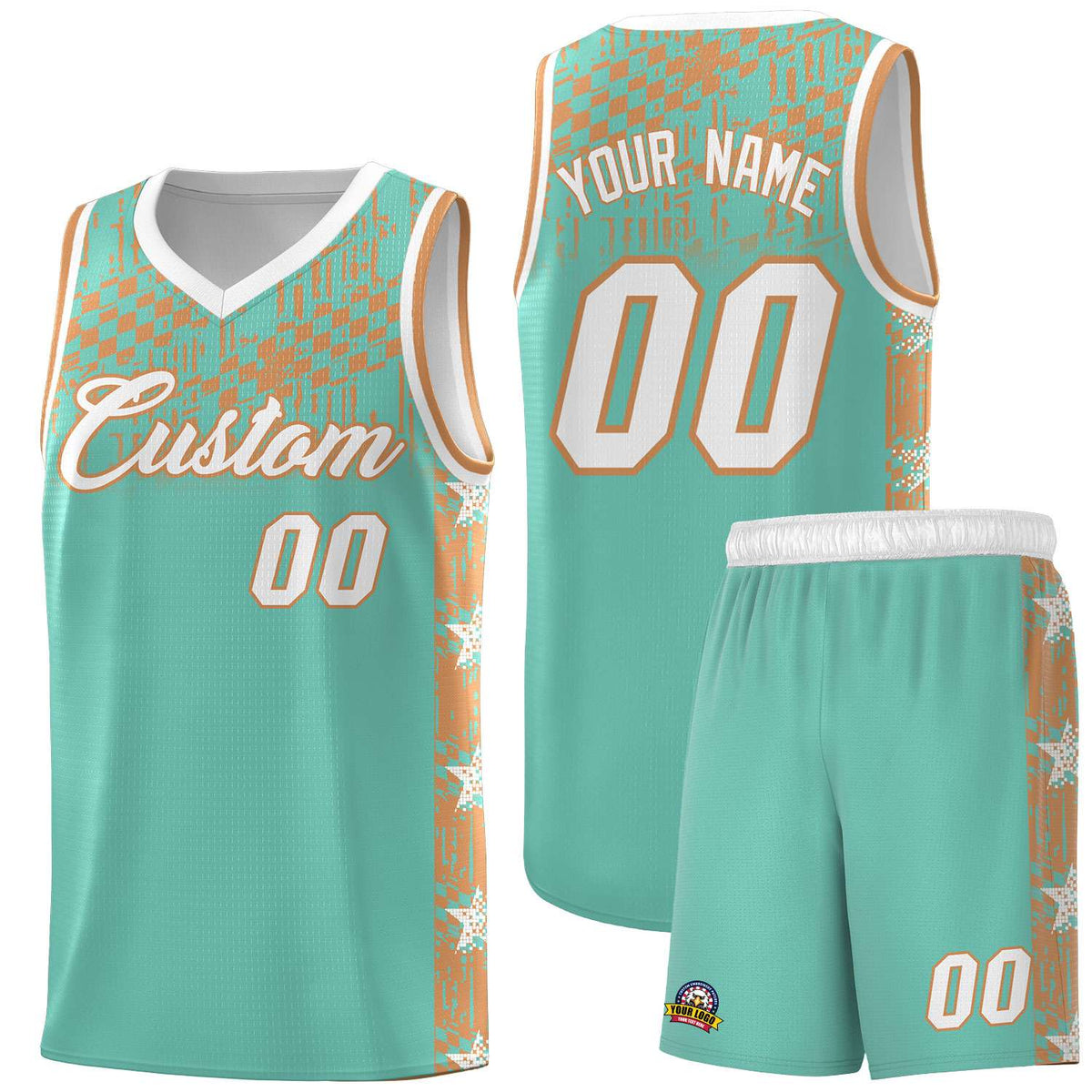 Custom Bright Green Mosaic Stars Pattern Sports Uniform Basketball Jersey|KXKSHOP