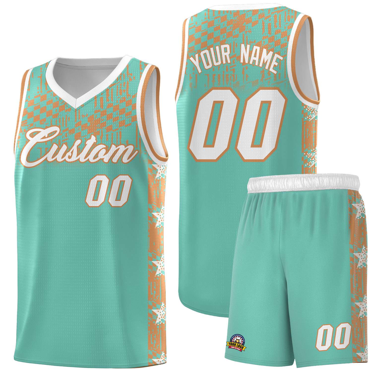 Custom Bright Green Mosaic Stars Pattern Sports Uniform Basketball Jersey|KXKSHOP