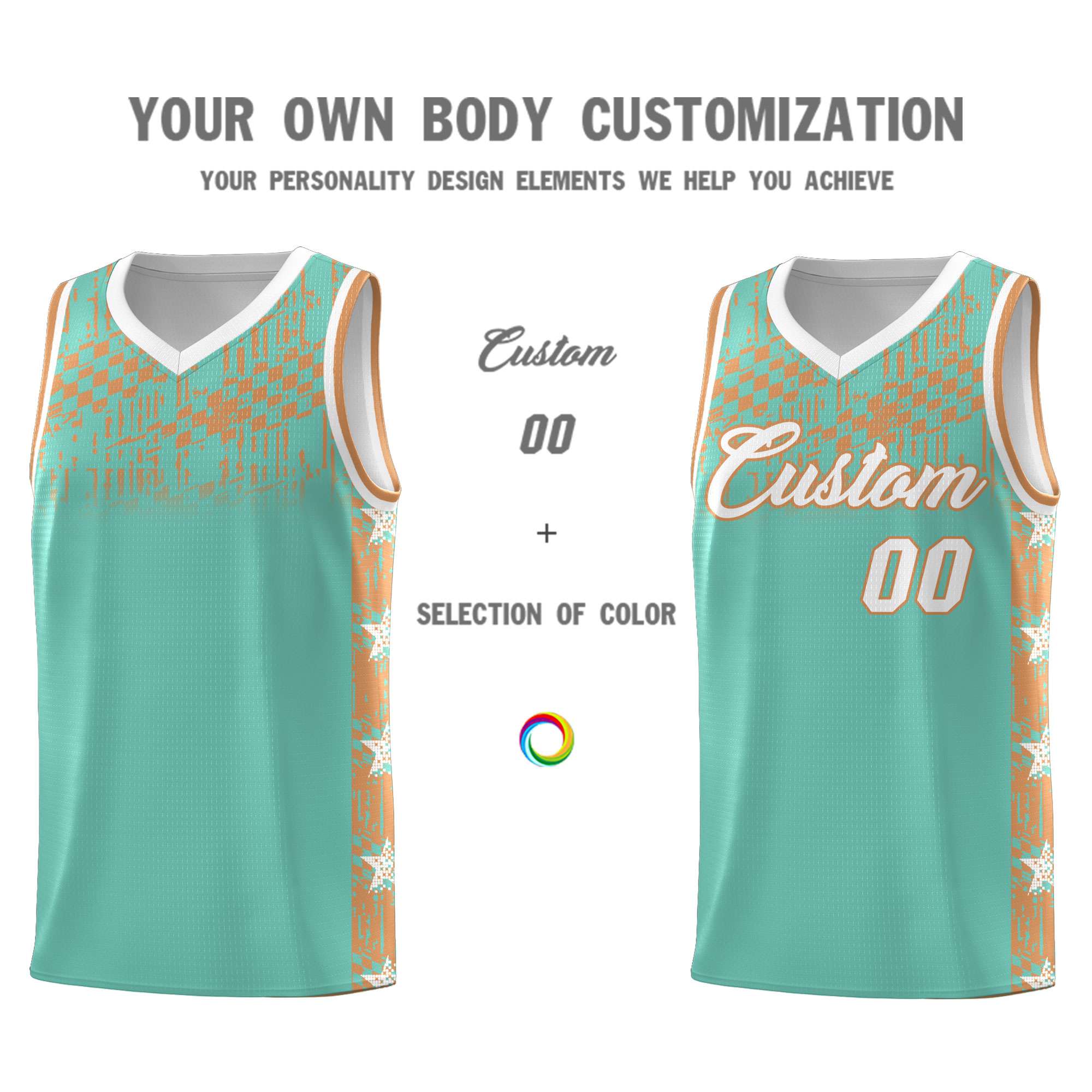 Custom Bright Green Mosaic Stars Pattern Sports Uniform Basketball Jersey|KXKSHOP