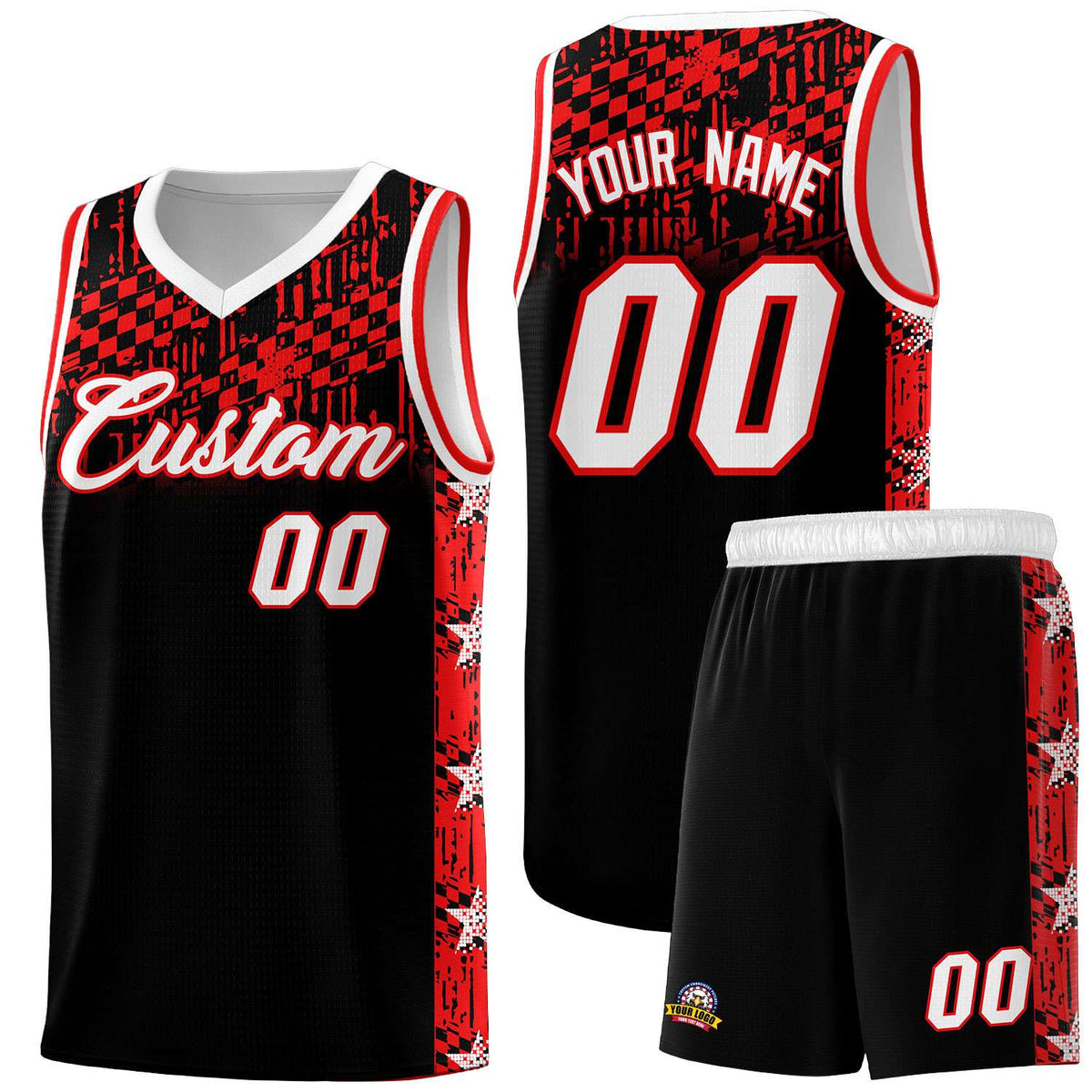 Custom Black Mosaic Stars Pattern Sports Uniform Basketball Jersey|KXKSHOP