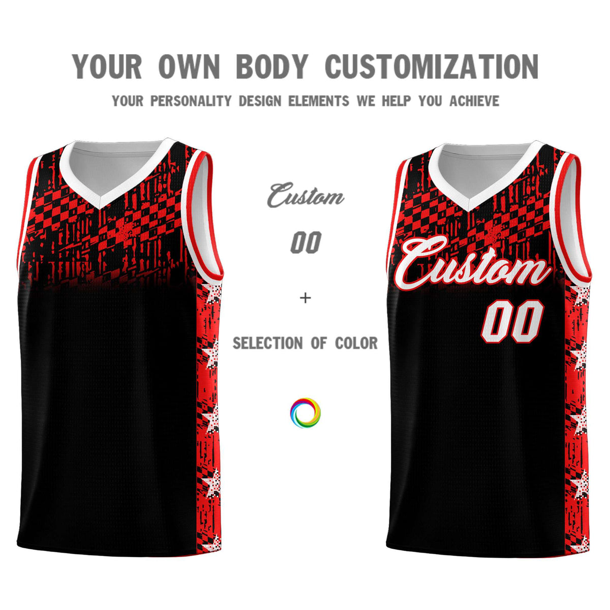 Custom Black Mosaic Stars Pattern Sports Uniform Basketball Jersey|KXKSHOP
