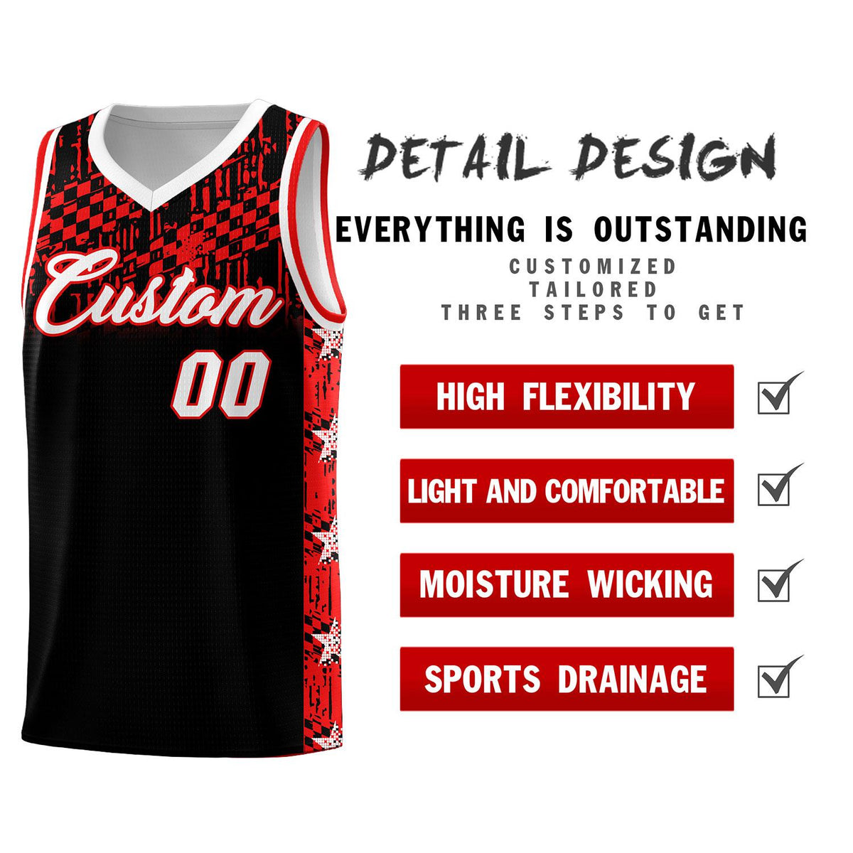 Custom Black Mosaic Stars Pattern Sports Uniform Basketball Jersey|KXKSHOP