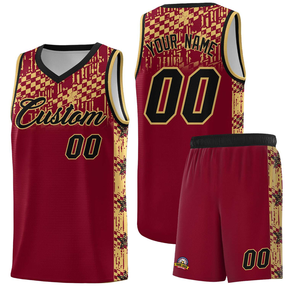 Custom Crimson Mosaic Stars Pattern Sports Uniform Basketball Jersey|KXKSHOP