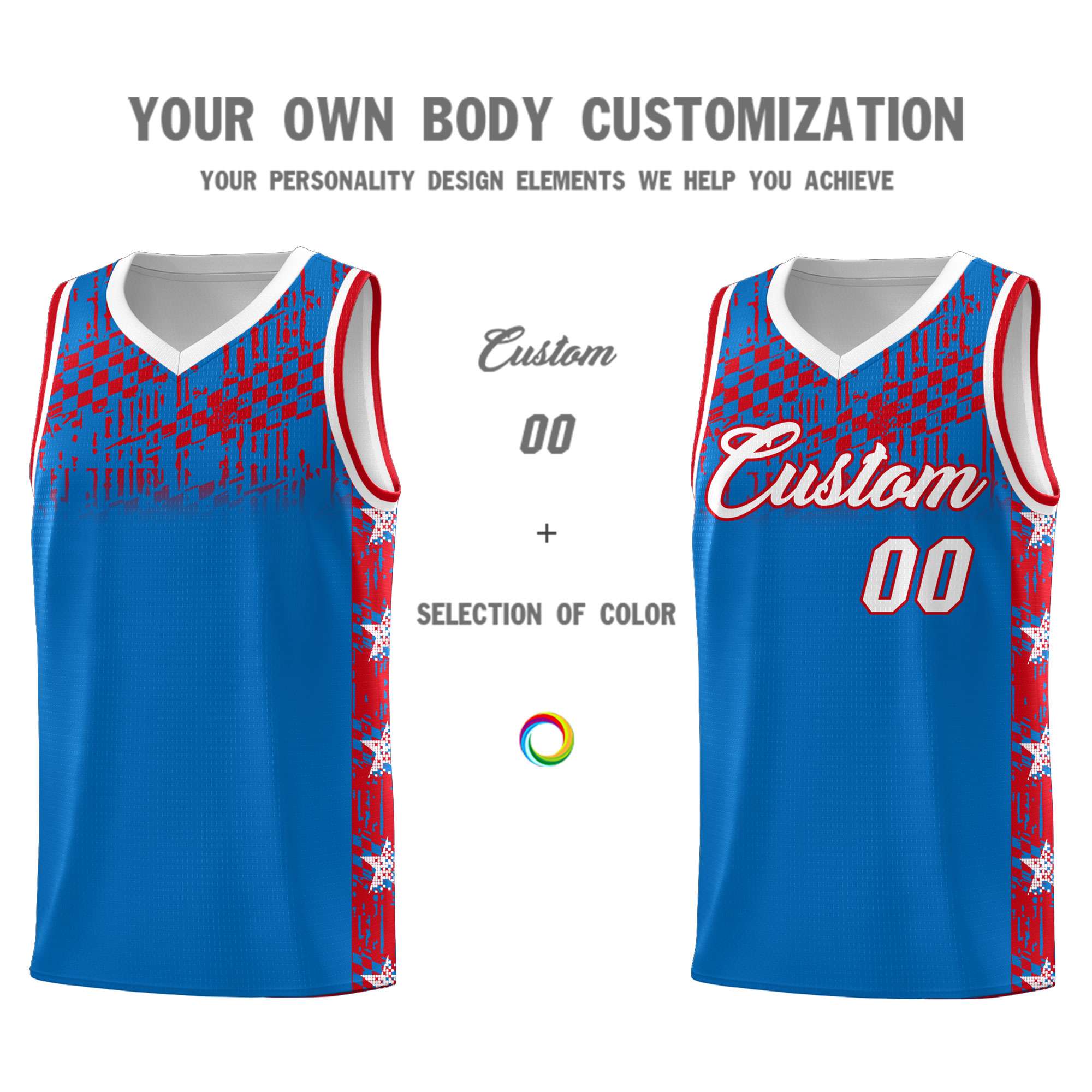 Custom Royal Mosaic Stars Pattern Sports Uniform Basketball Jersey|KXKSHOP