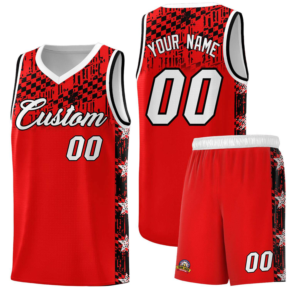 Custom Red Mosaic Stars Pattern Sports Uniform Basketball Jersey|KXKSHOP