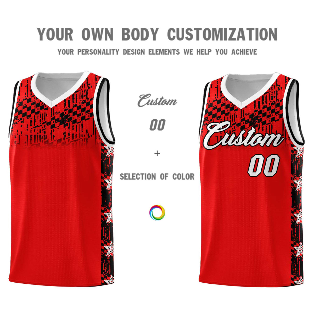 Custom Red Mosaic Stars Pattern Sports Uniform Basketball Jersey|KXKSHOP