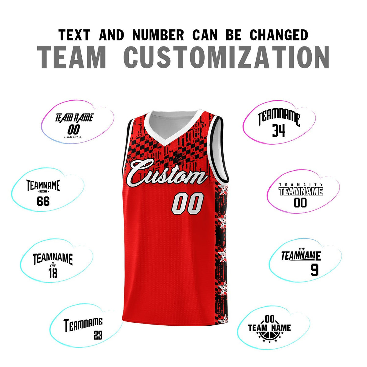 Custom Red Mosaic Stars Pattern Sports Uniform Basketball Jersey|KXKSHOP