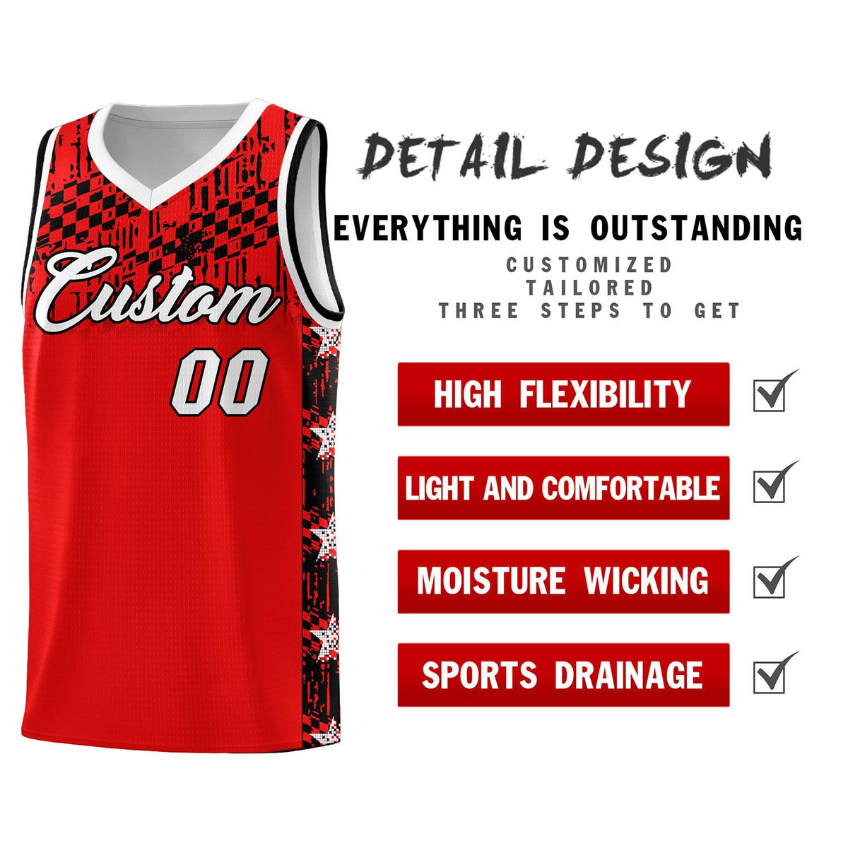 Custom Red Mosaic Stars Pattern Sports Uniform Basketball Jersey|KXKSHOP
