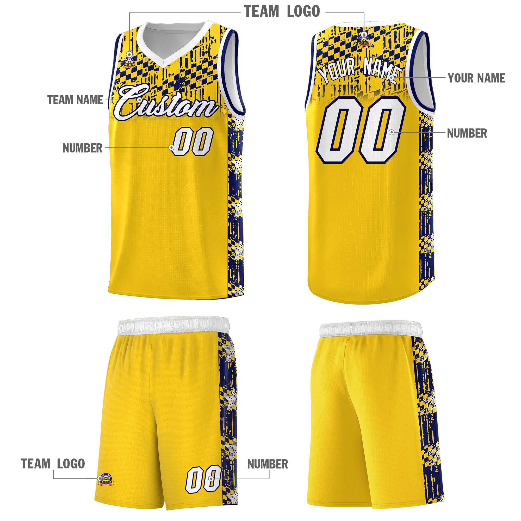 Custom Gold Mosaic Stars Pattern Sports Uniform Basketball Jersey|KXKSHOP