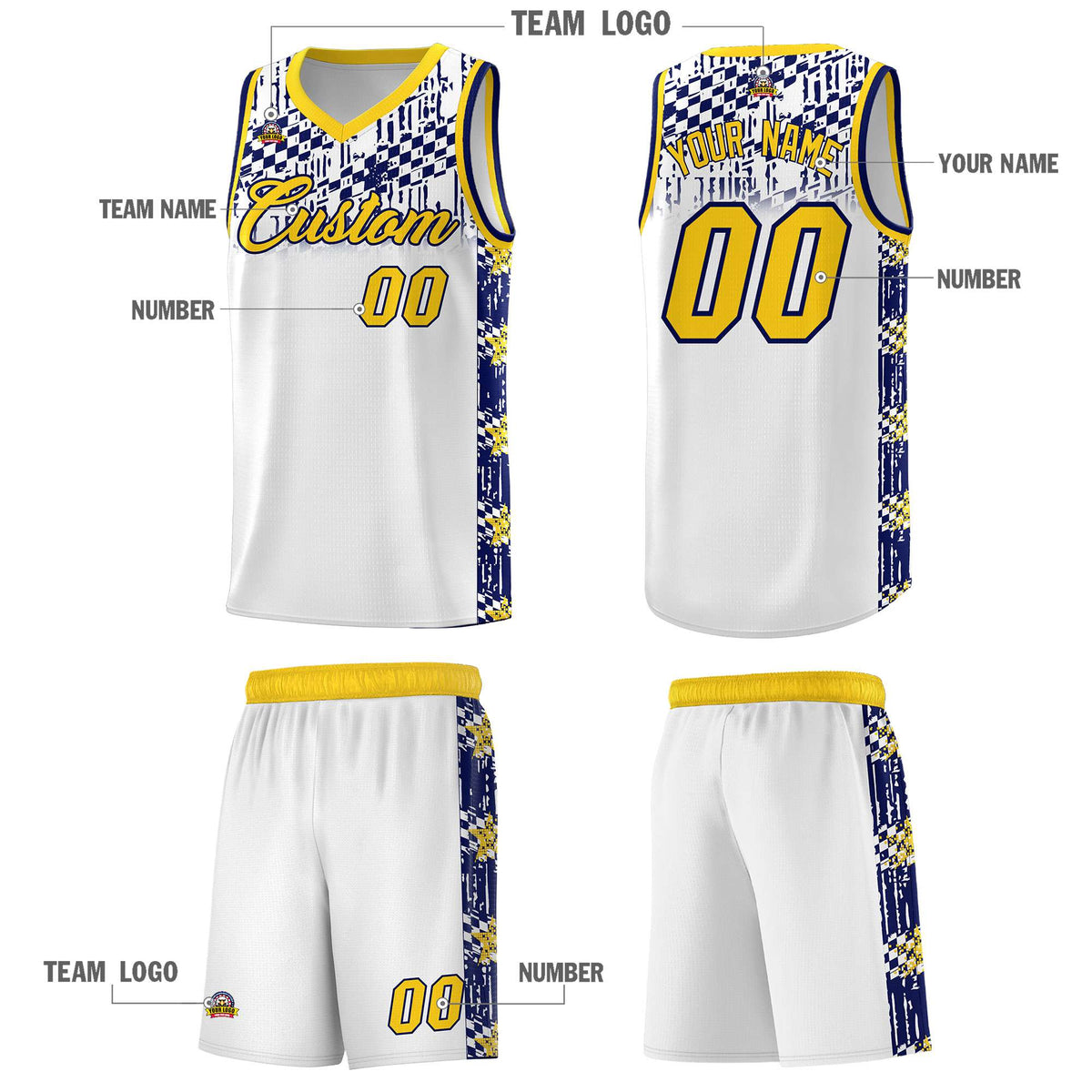 Custom White Mosaic Stars Pattern Sports Uniform Basketball Jersey|KXKSHOP