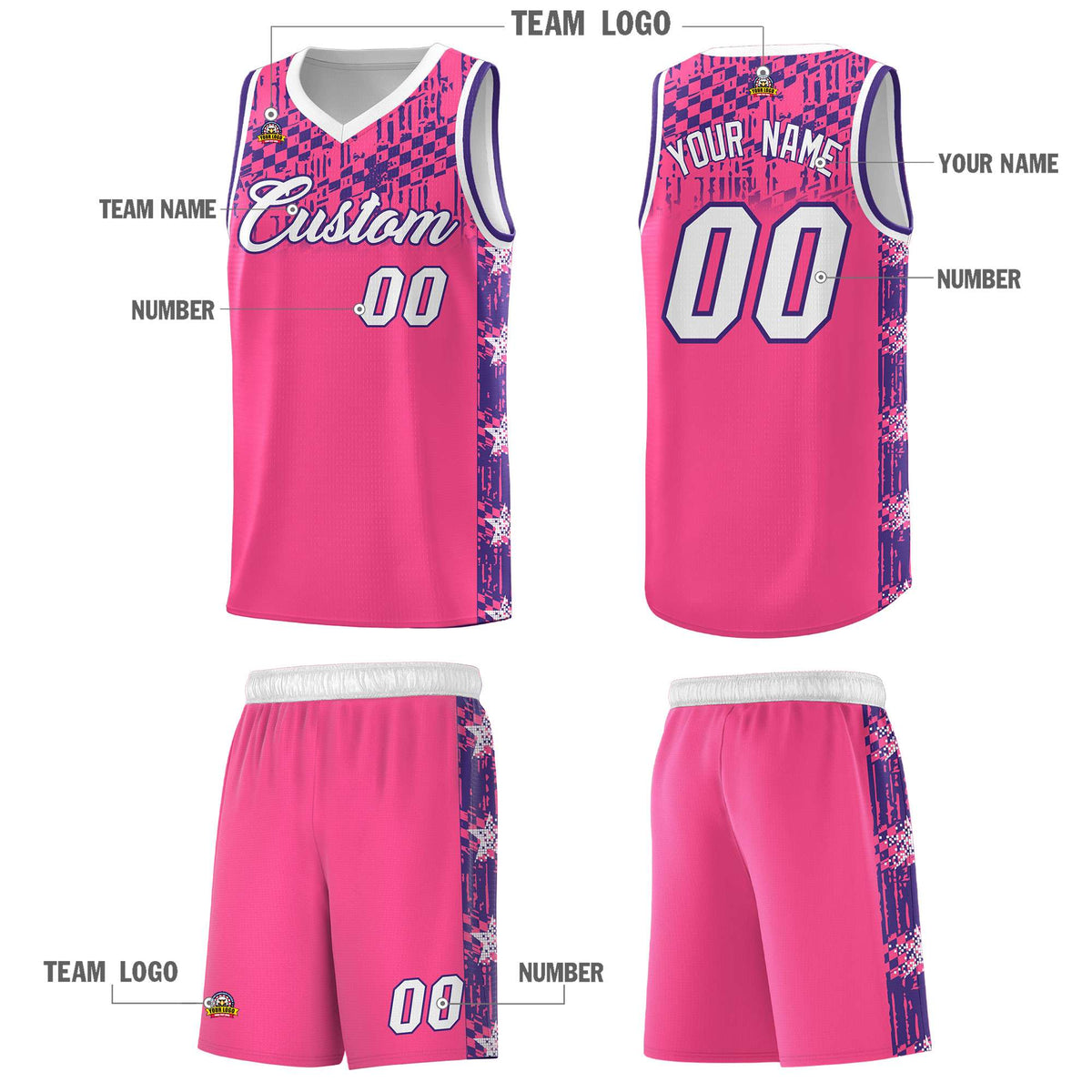 Custom Pink Mosaic Stars Pattern Sports Uniform Basketball Jersey|KXKSHOP