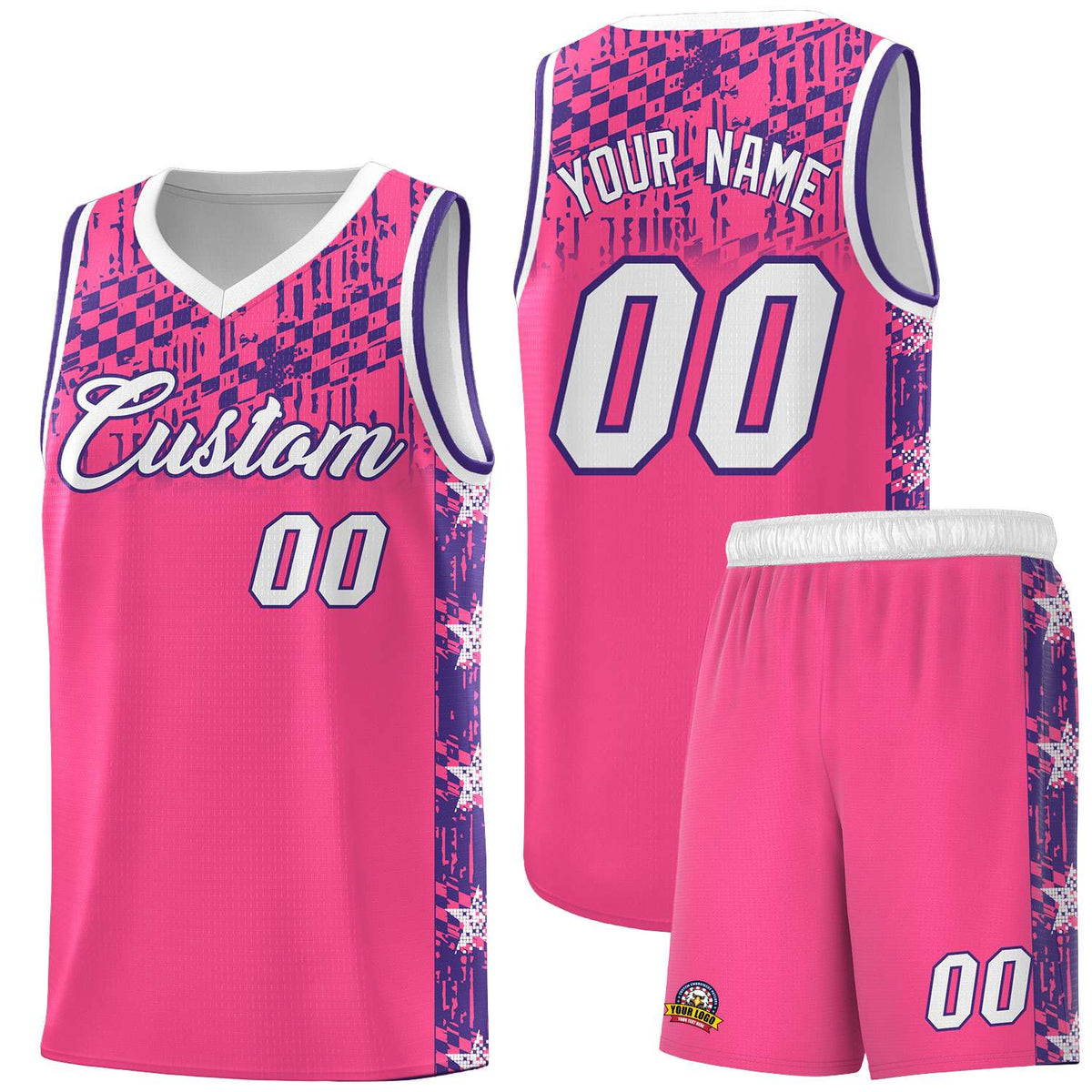 Custom Pink Mosaic Stars Pattern Sports Uniform Basketball Jersey|KXKSHOP
