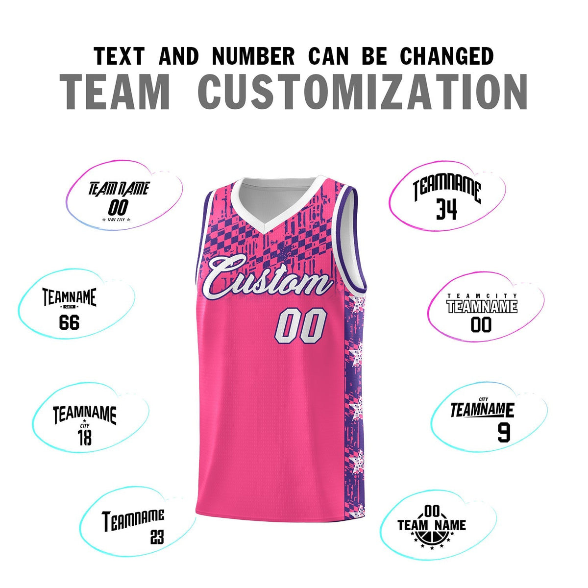 Custom Pink Mosaic Stars Pattern Sports Uniform Basketball Jersey|KXKSHOP