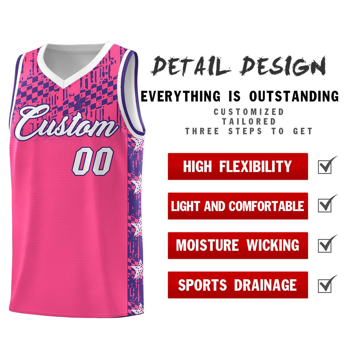 Custom Pink Mosaic Stars Pattern Sports Uniform Basketball Jersey|KXKSHOP