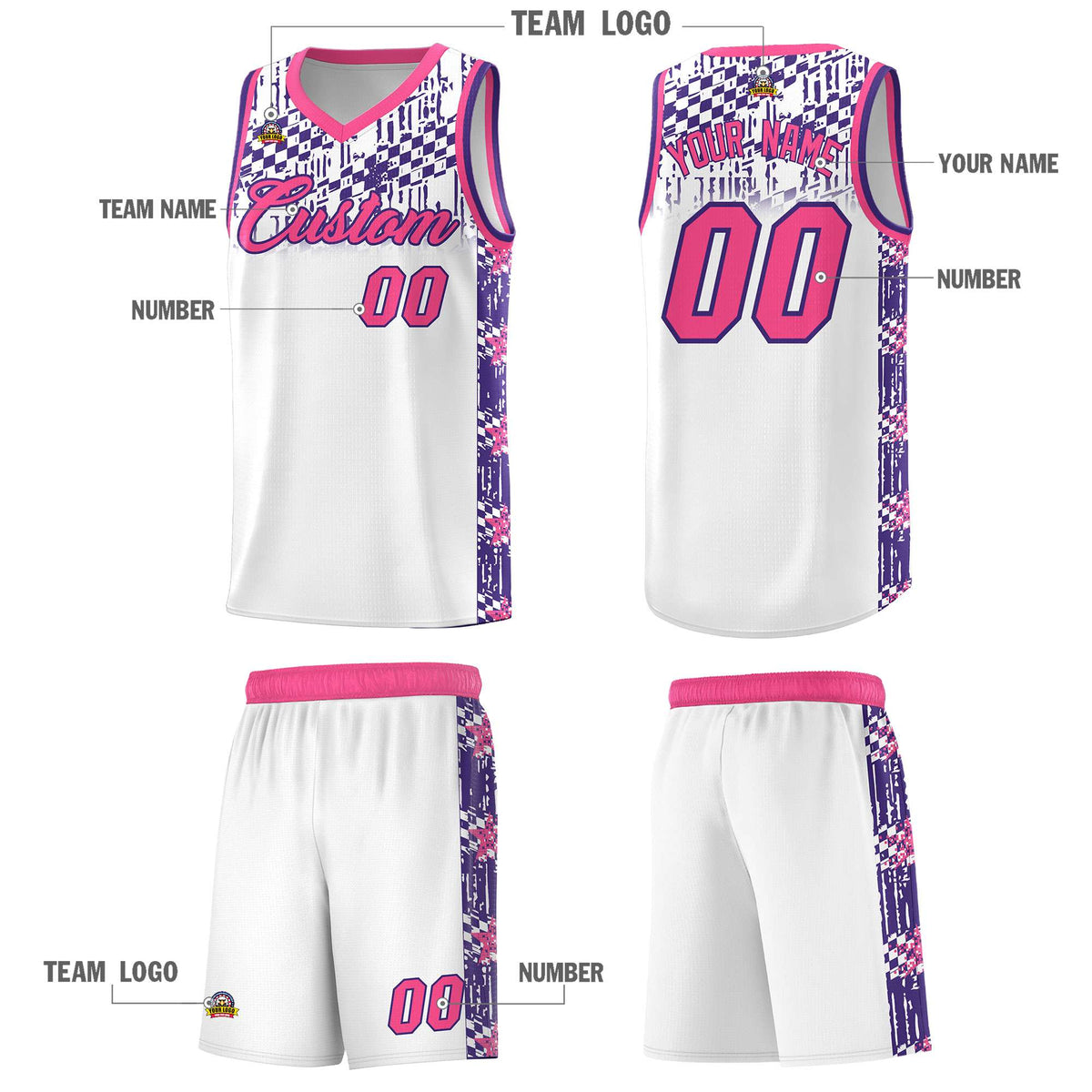 Custom White Mosaic Stars Pattern Sports Uniform Basketball Jersey|KXKSHOP
