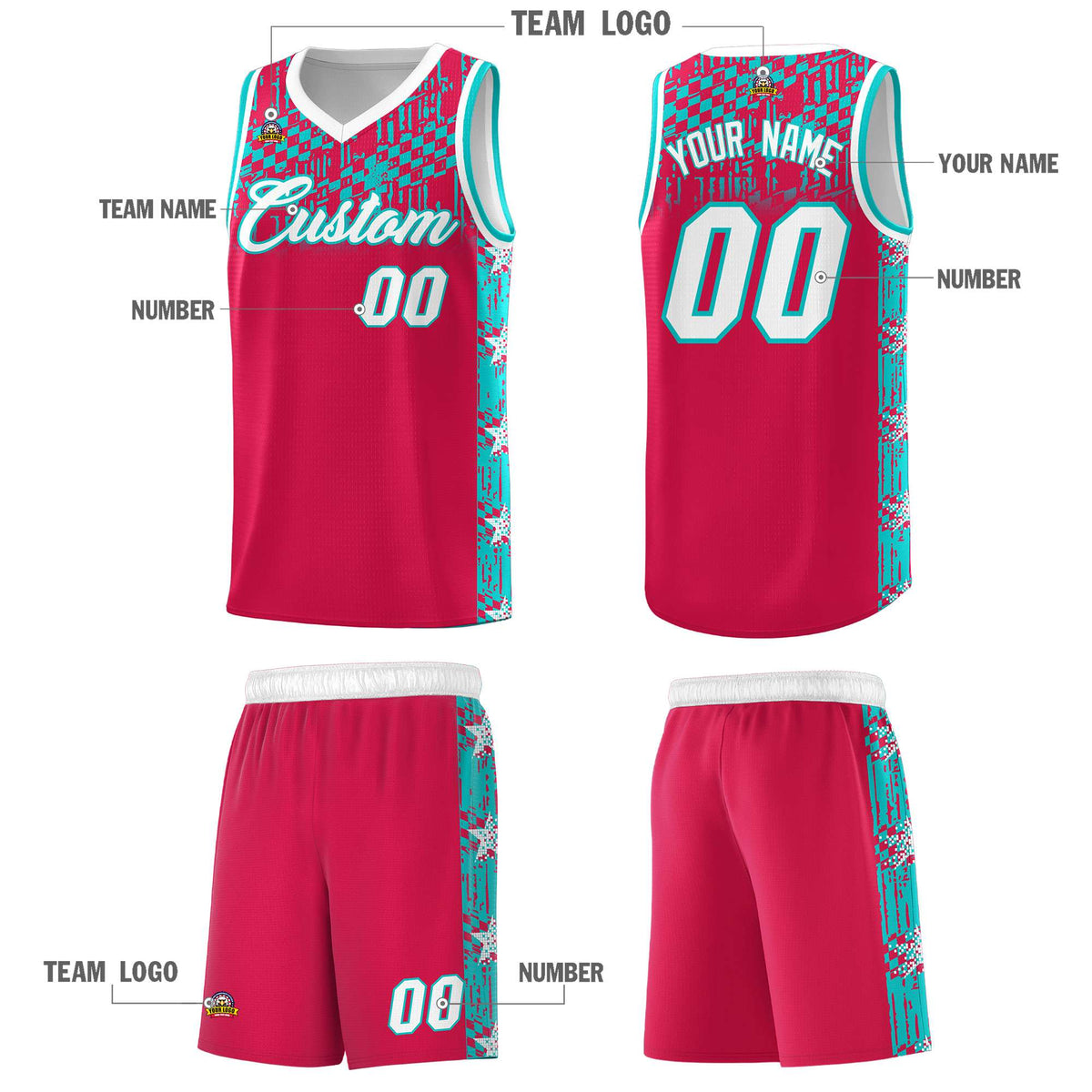 Custom Red Mosaic Stars Pattern Sports Uniform Basketball Jersey|KXKSHOP