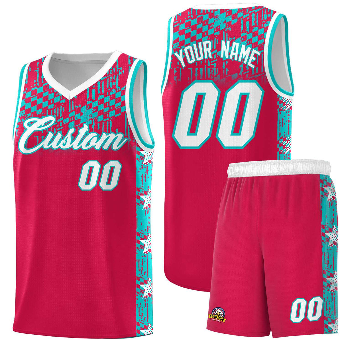 Custom Red Mosaic Stars Pattern Sports Uniform Basketball Jersey|KXKSHOP