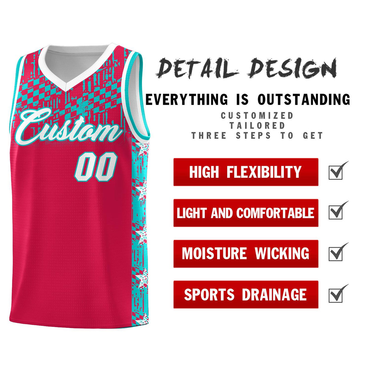 Custom Red Mosaic Stars Pattern Sports Uniform Basketball Jersey|KXKSHOP